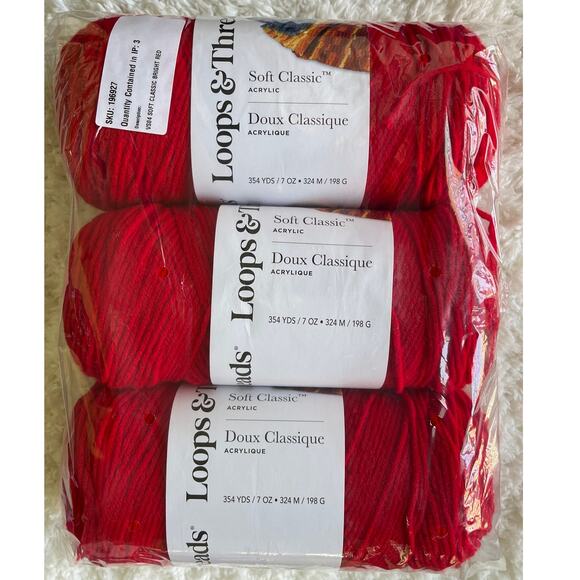 Loops & Threads Red Yarn 3 Pack Medium #4 Soft Classic 100% Acrylic 354 Yards - Picture 1 of 10